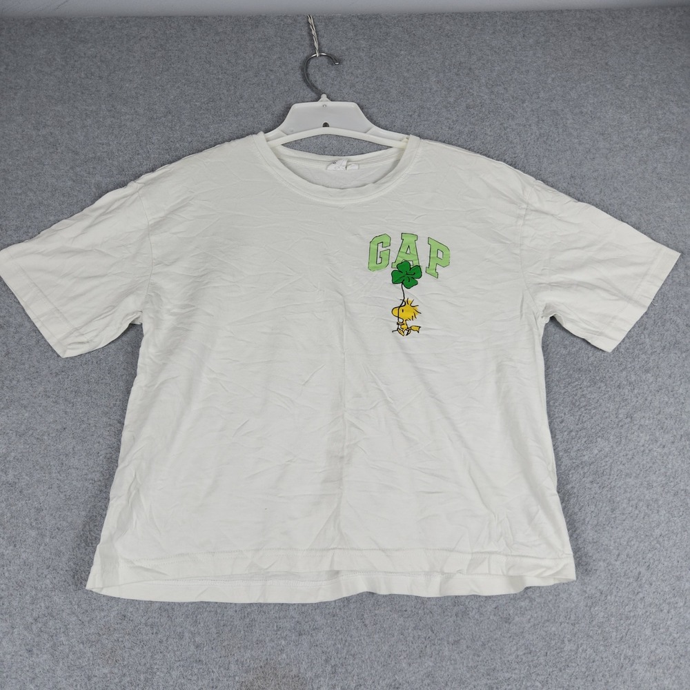 Gap Woodstock Peanuts Clover T-Shirt Womens Medium White Graphic Relaxed Fit Tee